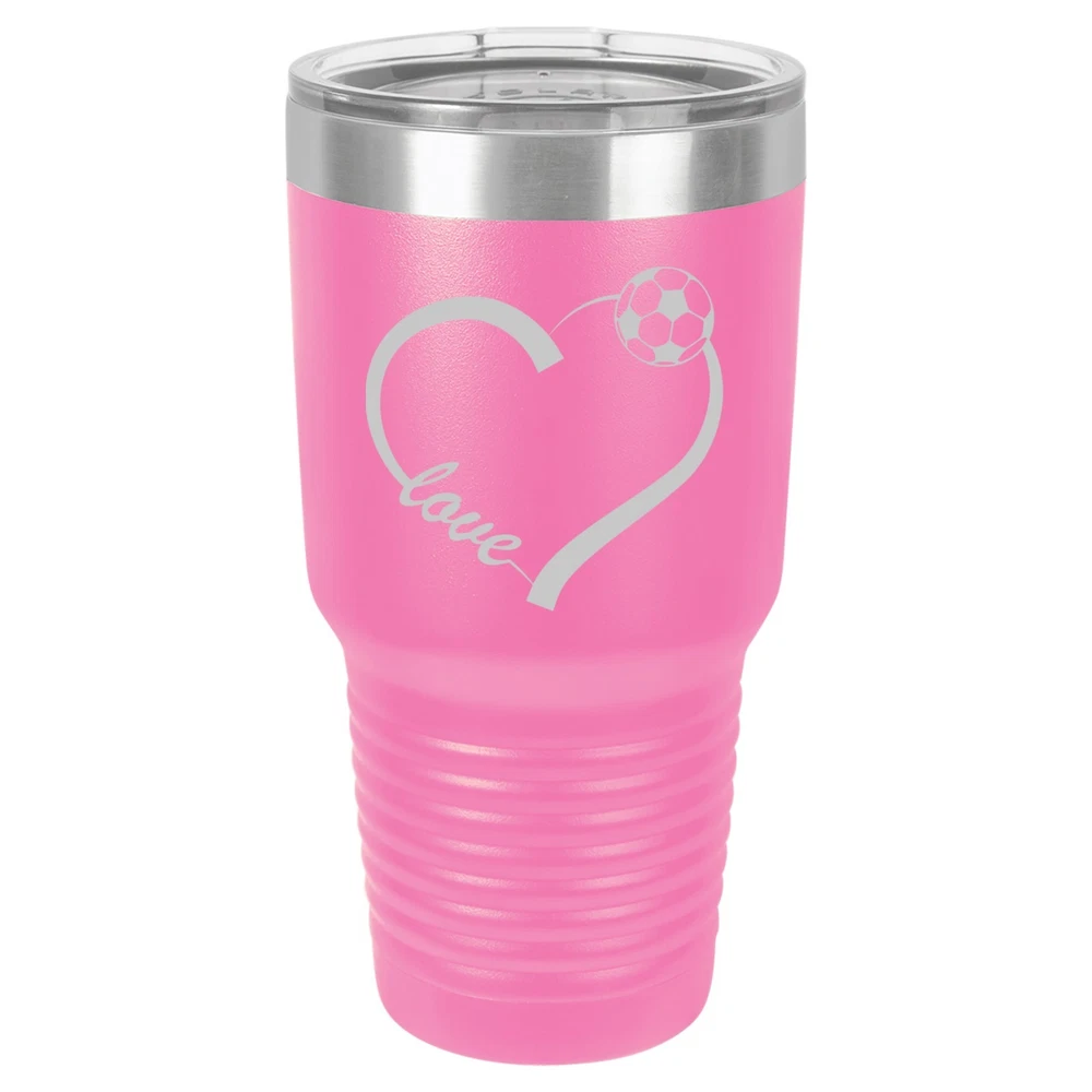 Tumbler 20oz 30oz Travel Mug Cup Insulated Stainless Steel Love Heart Soccer