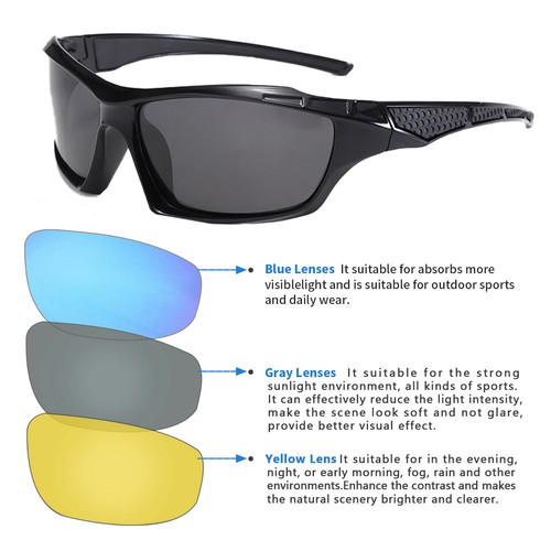 Motorcycle Sunglasses Men Driving Riding Bike Anti-UV Glasses Yellow/Gray/Blue - Picture 3 of 21
