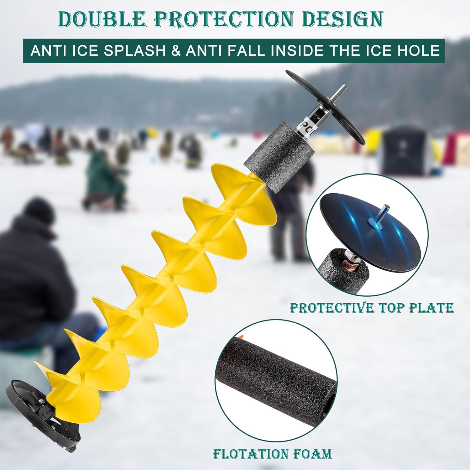 Ice Fishing Auger 40'' Cordless Ice Augers with Plate Universal Adapter Yellow
