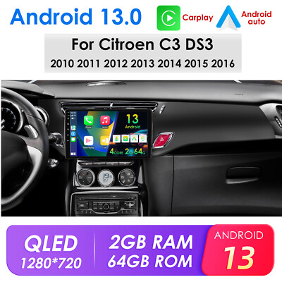 64GB Android Apple Carplay Autoradio GPS NAVI Für Citroen C3 DS3 2010-2016 WIFI