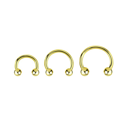 14K Gold 16G Horseshoe Septum Nose Hoop Ring Circular Barbell Threadless Push In