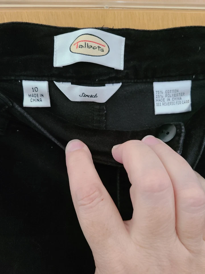 Talbots Stretch Ink Black Velvet Pants, Size 10, Bootcut 5-pocket Cotton/Poly  - Image 3 of 4