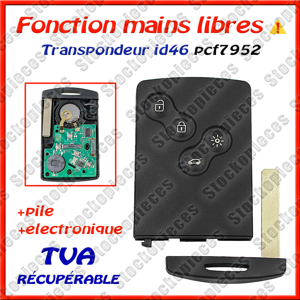 Carte vierge PCF7952 main libre compatible avec Megane 3 et Scenic 3 en noir