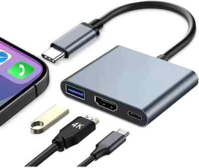 3IN1 USB C Hub Adapter Typ-C auf USB HDMI 4K HD TV PD Kabel für Mac Samsung Dell