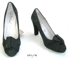 UNISA - ESCARPINS TALONS 9 CM PLATEAU CUIR VELOURS GRIS 37 - EXCELLENT ETAT