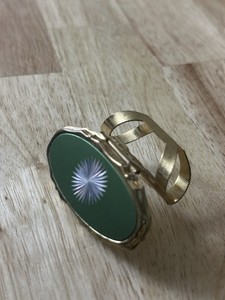 Vintage Hong Kong Lipstick Holder  Mirrow Green Lasercut Star Circle Golden Used
