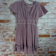 Altar'd State Mini Dress Women Small Mauve Excellent Lace Smocked Swiss Dot