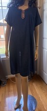 Indian Tunic Dress Blue Embroidered Kurta Caftan XL 40 NWT Made In India