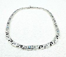 Vtg Sterling Silver 925 Turquoise Inlay Necklace Mexico TAXCO 18” Heavy 72 Grams
