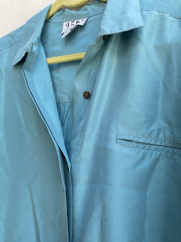 2567 Nordstrom Sz 10 100% Raw Silk Long Sleeve Button Up Top Blouse Blue - Picture 4 of 12