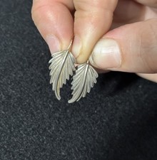 Vintage Silver Hook Feather Leaf Dangle Earrings