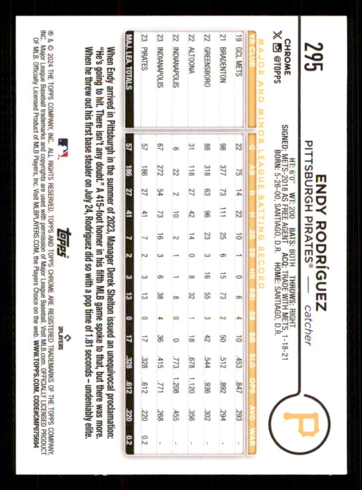 2024 Topps Chrome #295 Endy Rodriguez RC - Image 2 of 2