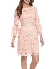 Vince Camuto Lace Dress Size 8 Cream Peach Bell Sleeve