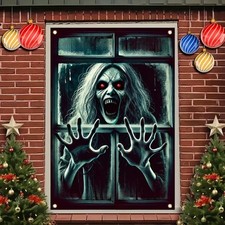Window Cover Halloween 47x31 Inch Scary Red Eye Screaming Ghost Banner Creepy