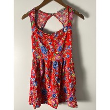 Forever 21 Wm Med Red Floral Cutout Back Rayon Sundress Y2K Preppy Beach Summer