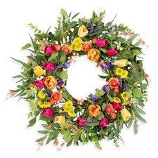 24 Inch Tulip Wreaths for Front Door, Spring Summer Wreath for Wall Porch