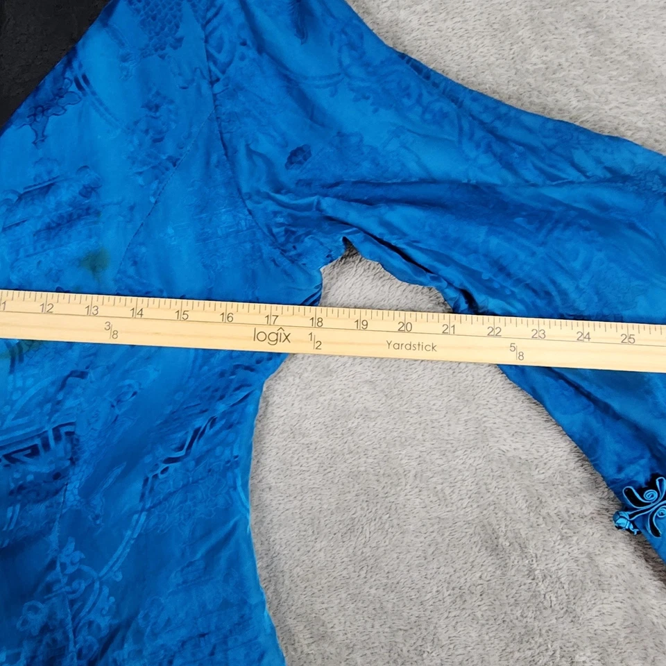 Chaqueta Old Shanghai Mujer Mediana Azul Negro Brocado Rana Asiática Botón Abrigo Foto 4 de 4