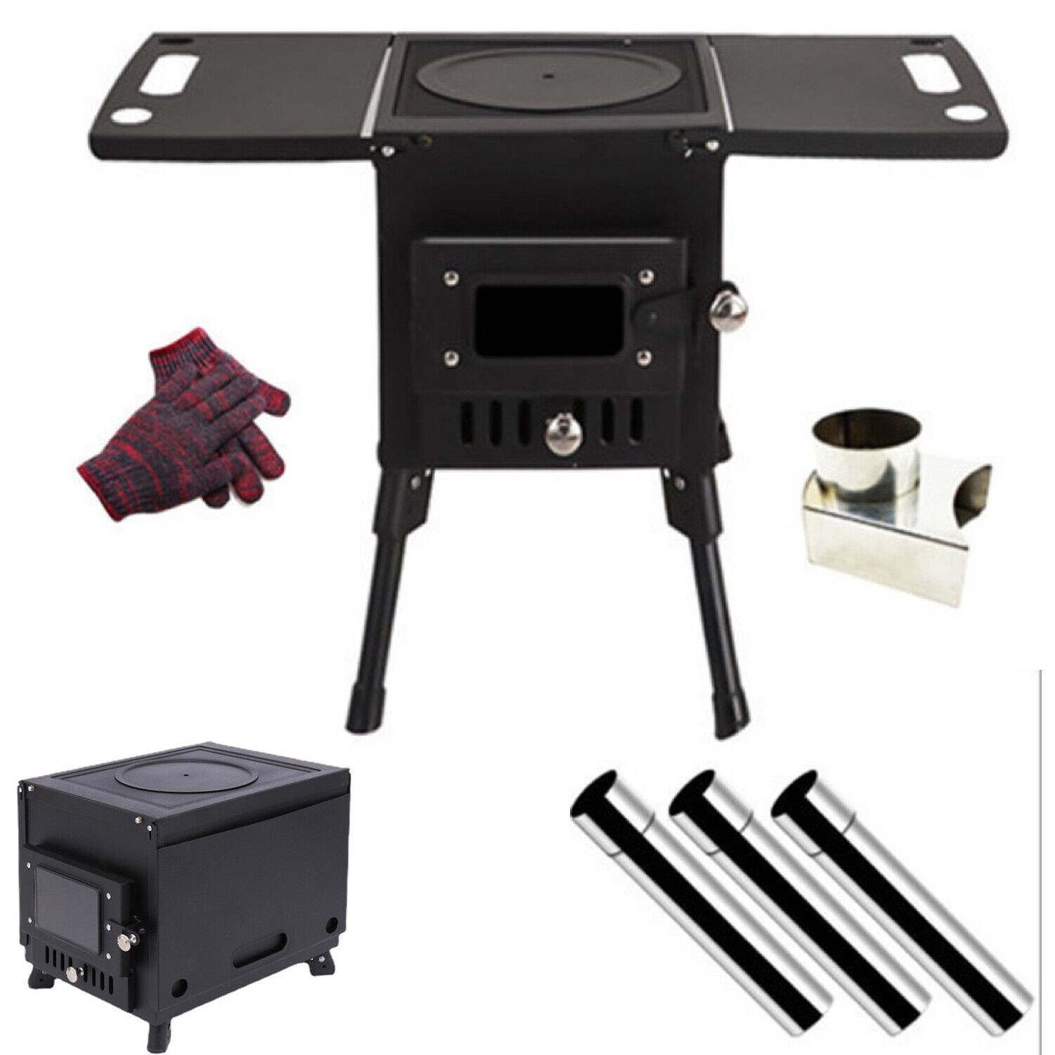 Portable Camping Wood Burning Stove Tent Heater Outdoor Log Burner Cooker Large