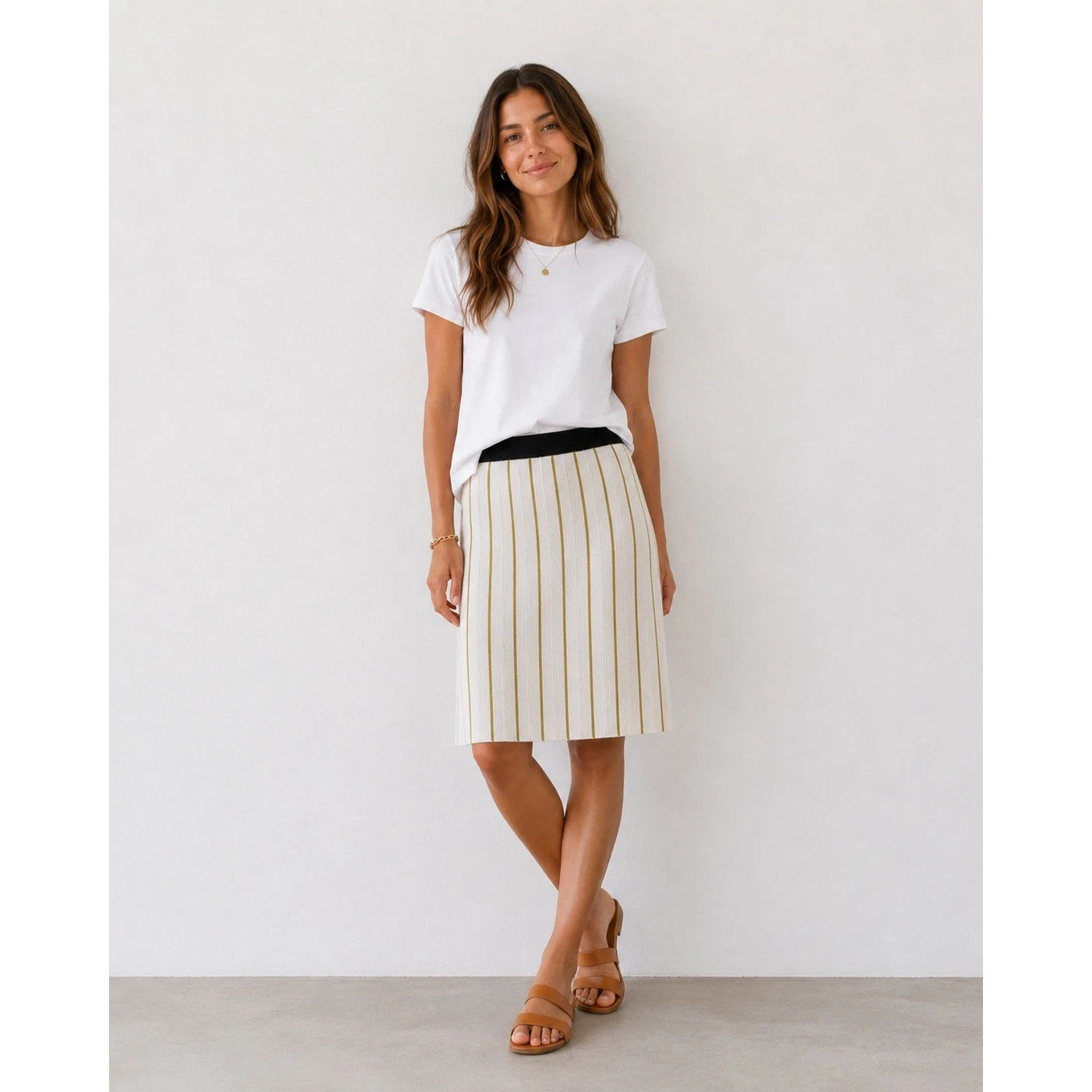 Tory Burch Lena Knit Skirt Size XL | Cream Striped Designer Skirt | $298 Retail