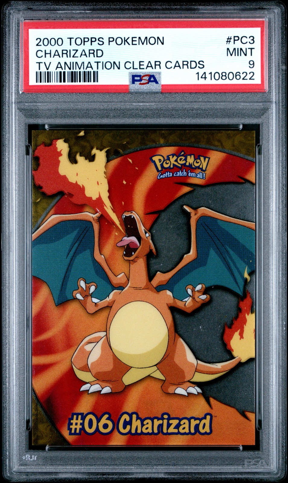 2000 TOPPS POKEMON TV ANIMATION CLEAR CARDS #PC3 CHARIZARD PSA 9