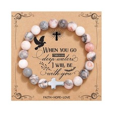 Christian Religious Communion Baptism Gifts Cross Bracelet for Women Natural Bea