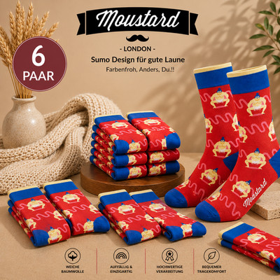 Moustard Sumo Socks 6er Pack | Lustiges Design | Baumwolle  Farbenfroh & Anders