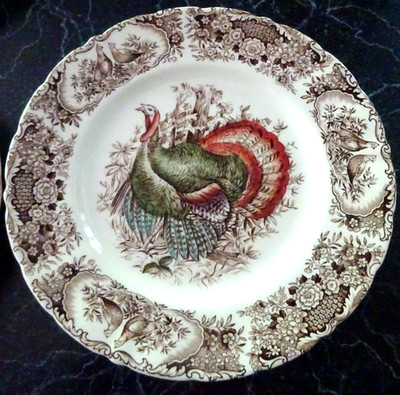 8 Vintage Johnson Brothers Native American Wild Turkeys Dinner Plates - 10-3/4''