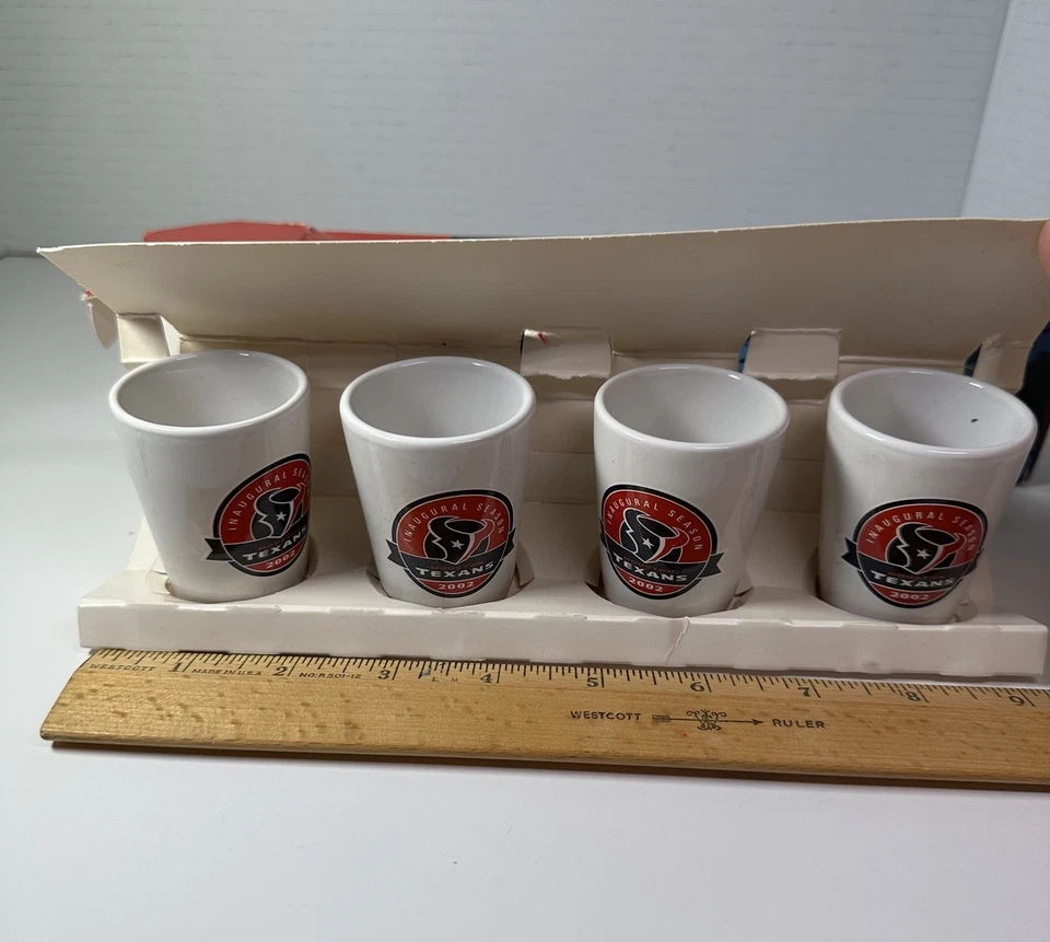 Houston Texans 2002 Temporada Inaugural Paquete 4 Juego de Vasos de Chupito 2oz Licencia De Colección Foto 2 de 4
