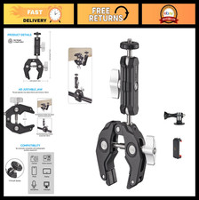 360  Ball Head Camera Clamp Mount Magic Arm, 1/4"-20  3/8"-16 Adapter for DSLR,