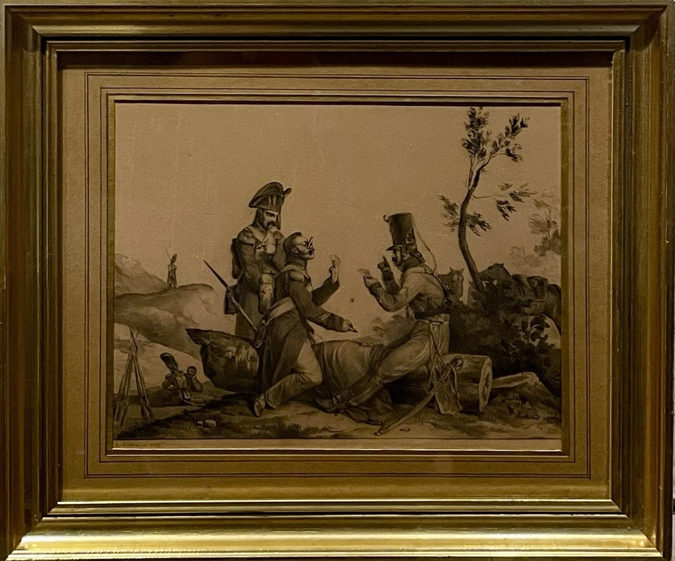 Dessin ancien 19èm XIXèm A. Feldtrappe Scène de genre militaire 1er Empire Rare - Photo 1/4