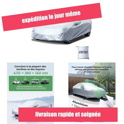 Bâche voiture extérieure LOETAD 470 x 180 x 150 cm imperméable UV - Photo 1/4