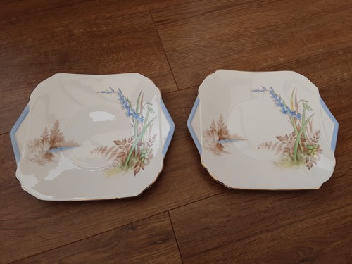 Shelley Blue Bell Wood Trio plus 2 Sandwich Plates - Picture 2 of 4