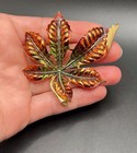 Vintage AUTUMN LEAVES Motif Gold Tone Enameled Pin Brooch /Clip Earrings Set — photo 5