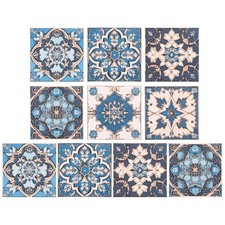 10Pcs 4" x 4" Peel and Stick Backsplash Tiles Wall Tile Stickers, Retro Blue