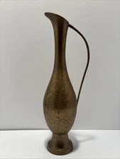 Vintage Solid Brass Pitcher Vase Etched with Handle  11" India