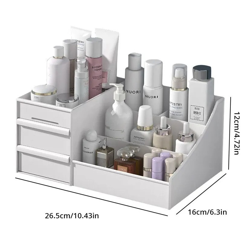 1pc White Plastic Makeup Drawer Storage Box: Cosmetic & Skincare Organizer - NEW