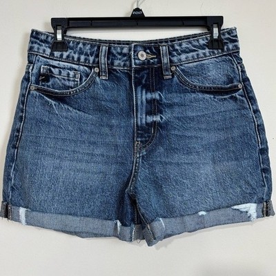 KanCan Jacey High Waist Cuffed Hem Distressed Denim Blue Cotton Jean Short Small