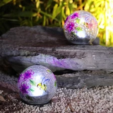Afirst Solar Light Outdoor - Bee Cracked Glass Ball Garden Lights Solar Table...