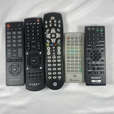 Lot of 5 TV/DVD Remote Controls – Sony, GE, Funai, Dynex, CyberHome – Tested