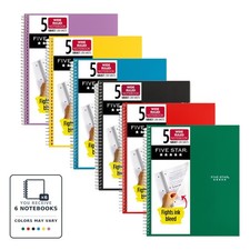 Five Star 5-Subject Spiral Notebook: 8 in. x 10-1/2 in. Color May Vary 6-pack