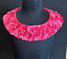 Vtg. H M Sequined Prong-Set Gems Fuschia Pink Detachable Collar