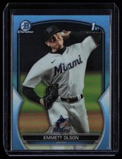 2023 BOWMAN DRAFT CHROME SKY BLUE REFRACTORS EMMETT OLSON RC MIAMI MARLINS