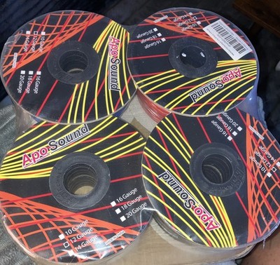 Apo Sound 12 Gauge 100' 4-Pack Red-Black-Blue-Yellow Wire For Car Audio Speaker