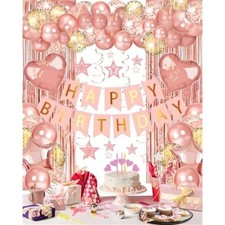 Rose Gold Happy Birthday Party Decorations Happy Birthday Banner, Rose Gold
