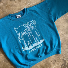 90s TRUE VINTAGE SWEATSHIRT W/ RADIOHEAD KID A ALBUM CARTOON PRINT MEN SZ XL