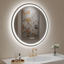32 Inch Round LED Bathroom Mirror with Lights Anti Fog Dimmable Vanity Mirror