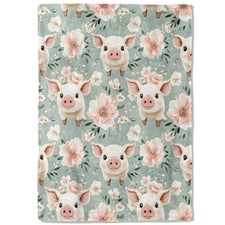 Cute Pig Fleece Blanket - 50x60in Adorable Piglet and Floral Throw Blankets,S...