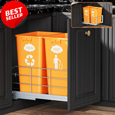 Double Pull Out Trash Can Soft Close Heavy Duty 16in Cabinet Fit - US