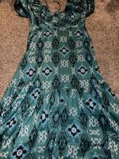 Womens M&S Dress, Size 14, Green, V-Neck, Lightweight, Stretch, Off The Shoulder