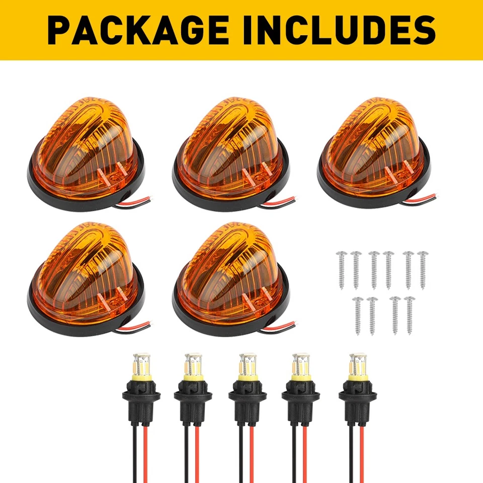 5 件装适用于 73 - 87 雪佛兰 GMC C/K 系列车顶驾驶室灯琥珀色标记 + 5 LED V — 第 4/4 张图片